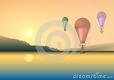 Air balloons in summer sky Vector Illustration