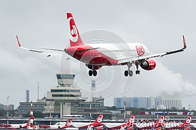 Air Berlin D-ABHJ - Airbus A320-214 approaching Tegel Airpot Editorial Stock Photo