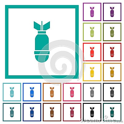 Air bomb flat color icons with quadrant frames Vector Illustration