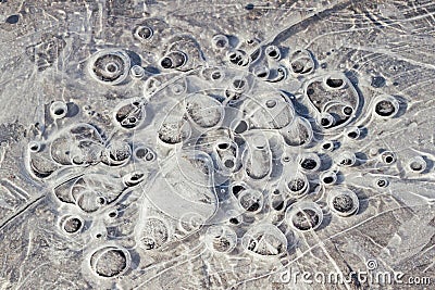 Air bubbles in ice with fancy patterns Stock Photo