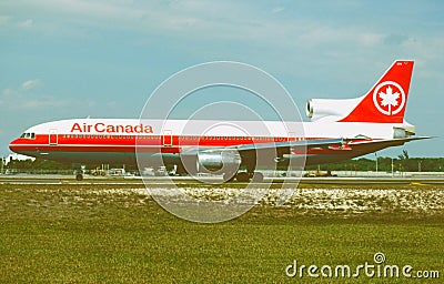 Air Canada Lockheed L-1011 C-FTNF CN 1047 . Taken at Miami , Florida International Airport in February , 1990 . Editorial Stock Photo