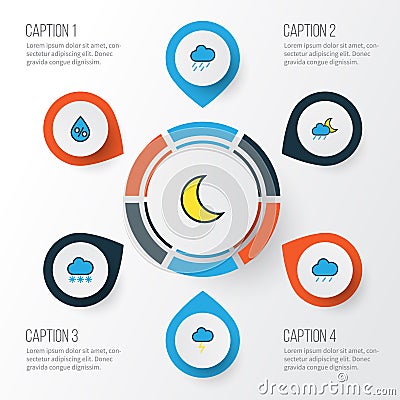 Air Colorful Outline Icons Set. Collection Of Raindrop, Cloudburst, Snowing And Other Elements. Also Includes Symbols Vector Illustration