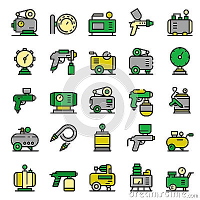 Air compressor icons set, outline style Vector Illustration