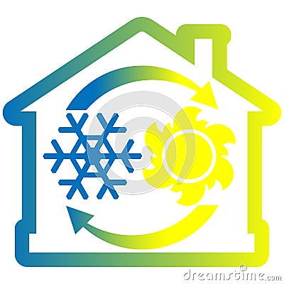 Air condition system colorful icon, house with snowflake, sun and arrows Cartoon Illustration