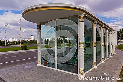 Air conditioned bus stop in modern Ashgabat, Turkmenist Stock Photo