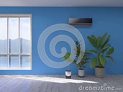 Air-conditioned room interior 3d render, 3d illustration furniture energy control design Cartoon Illustration
