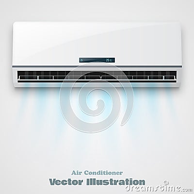 Air conditioner background with fresh air streams isolated on grey background. Vector Illustration