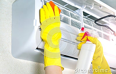 Air conditioner cleaning. Stock Photo