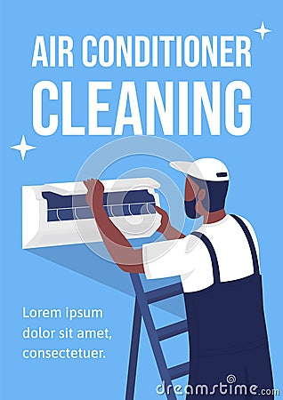 Air conditioner cleaning poster flat vector template Vector Illustration