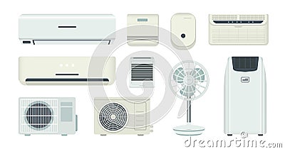Air conditioner. Cooling system and climate control equipment. Isolated breather and ventilator. Home ventilation Vector Illustration