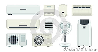 Air conditioner. Cooling system and climate control equipment. Isolated breather and ventilator. Home ventilation. Purifier or Vector Illustration