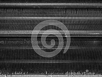Air conditioner evaporator coils panel with dust contaminated and bent fins Stock Photo