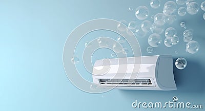 Air conditioner and fresh bubble. Cooler electric appliance advertising illustration Generative AI Cartoon Illustration