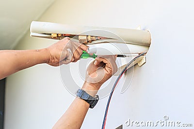 Air conditioner installation process Stock Photo