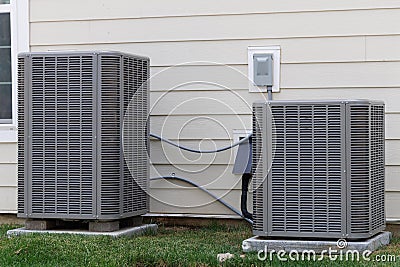 air conditioner near the new house outside system climate Stock Photo