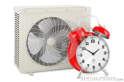 Air conditioner, outdoor compressor unit with alarm clock, 3D rendering Stock Photo