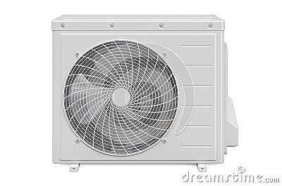 Air conditioner, outdoor compressor unit. Front view, 3D rendering Stock Photo