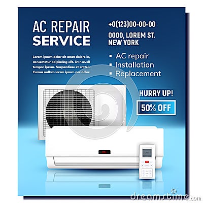 Air Conditioner Repair Service Promo Banner Vector Vector Illustration