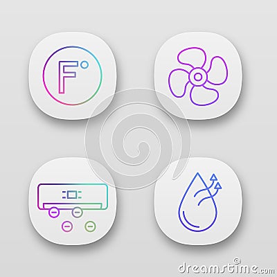 Air conditioning app icons set Vector Illustration