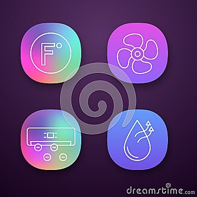 Air conditioning app icons set Vector Illustration