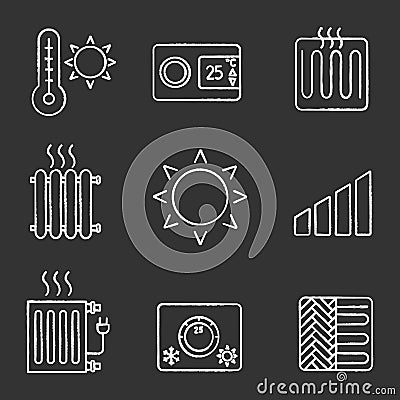 Air conditioning chalk icons set Vector Illustration