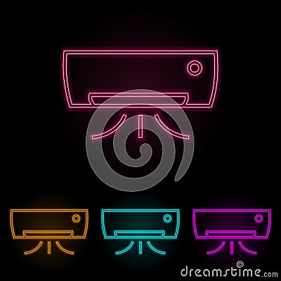 Air conditioning color neon set. Simple thin line, outline vector of web icons for ui and ux, website or mobile Vector Illustration