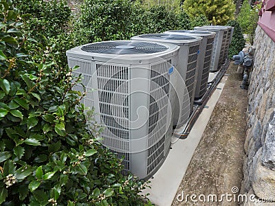 Air conditioning and heating unit for a residential house Stock Photo