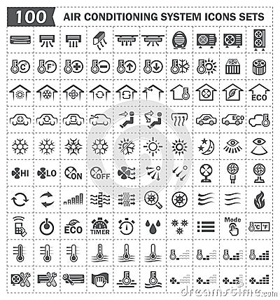 100 air conditioning icons Vector Illustration