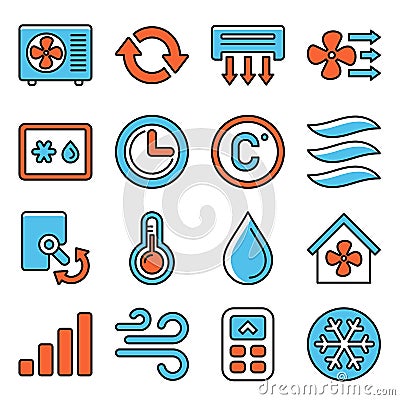 Air Conditioning Icons Set on White Background. Vector Vector Illustration