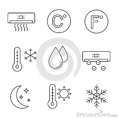 Air conditioning linear icons set Vector Illustration