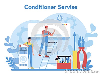 Air conditioning repair and instalation service concept. Repairman Vector Illustration