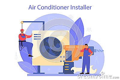 Air conditioning repair and instalation service. Repairman Vector Illustration