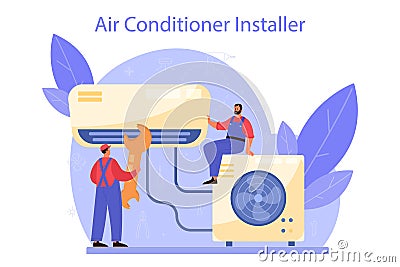 Air conditioning repair and instalation service. Repairman Vector Illustration