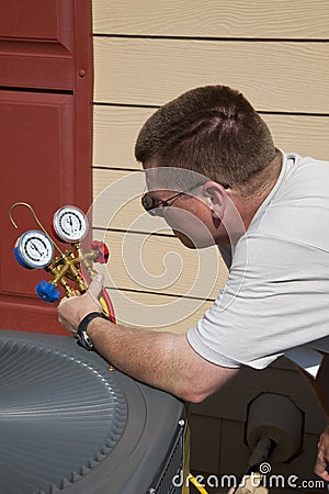 Air conditioning technician Stock Photo