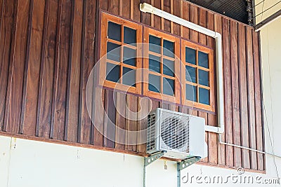 Air conditioning units installed outside the house Stock Photo