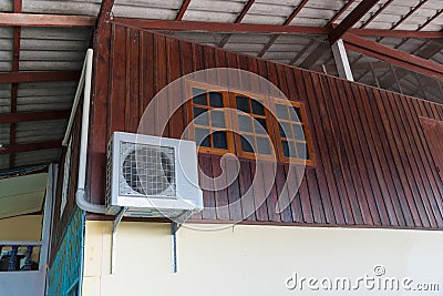 Air conditioning units installed outside the house Stock Photo