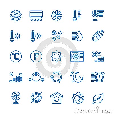 Air conditioning vector line icons. Temperature, humidity, drying, cooling and heating pictograms Vector Illustration