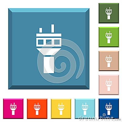 Air control tower white icons on edged square buttons Stock Photo