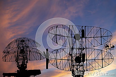 Air defense radars of military mobile anti aircraft systems,Russia Stock Photo