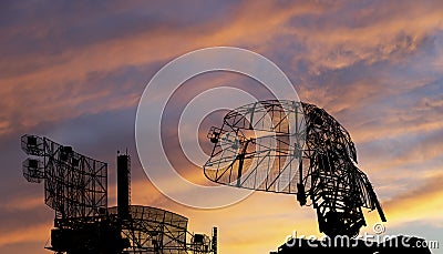 Air defense radars of military mobile anti aircraft systems,Russia Stock Photo