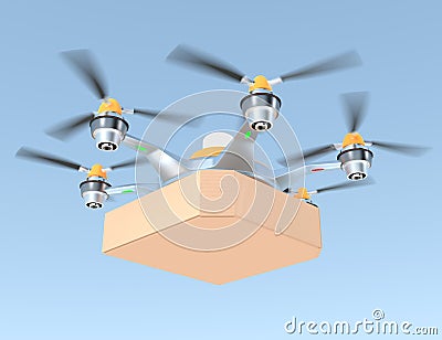 Air drone carrying single pizza box with copy space Stock Photo