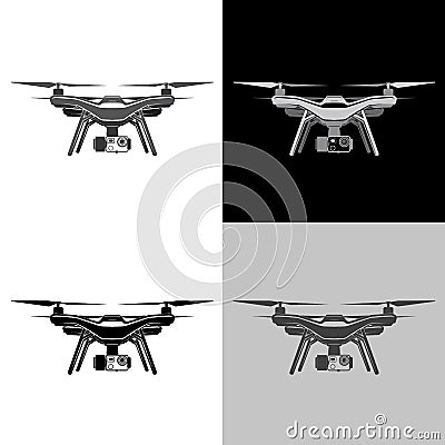 Air drone quadrocopter aerial icon set Vector Illustration
