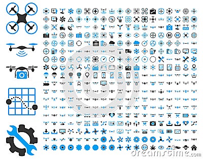 Air drones and quadcopter tools icons Vector Illustration