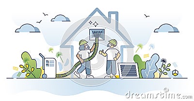 Air duct cleaning service for clean house ventilation pipes outline concept Vector Illustration