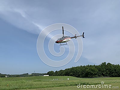 Air Evac Lifeteam Helicopter landing in Van Buren, Arkansas Editorial Stock Photo