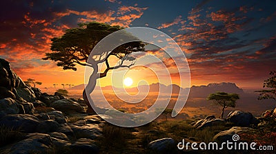 Magical, untouched, Africa at dawn Stock Photo
