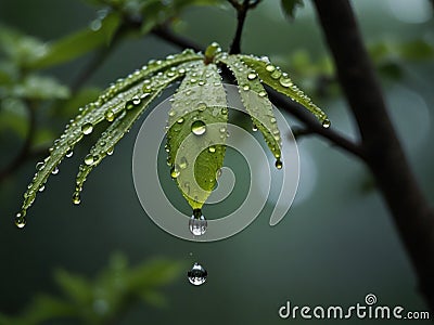 Water dew on green tree in th forest. Stock Photo