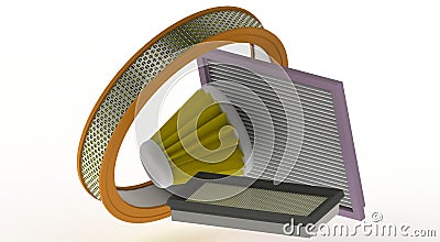 Air filter automotive spare parts 3D illustration Cartoon Illustration