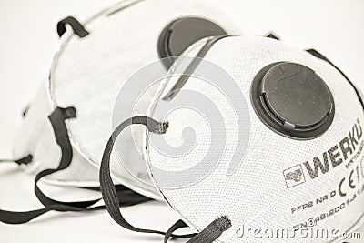 Air filtration masks on white background Editorial Stock Photo