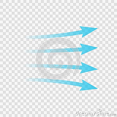 Air flow. Blue arrow showing direction of air movement. Wind direction arrow. Blue cold fresh stream from the Vector Illustration